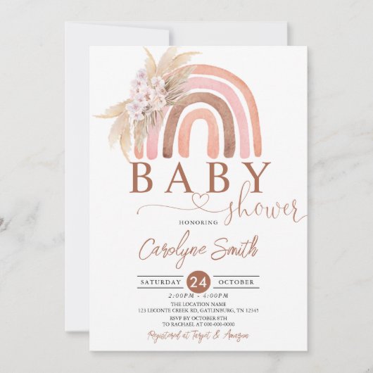 Roze Pampas Grass Boho Rainbow Baby shower Kaart (Voorkant)