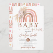 Roze Pampas Grass Boho Rainbow Baby shower Kaart (Voorkant / Achterkant)