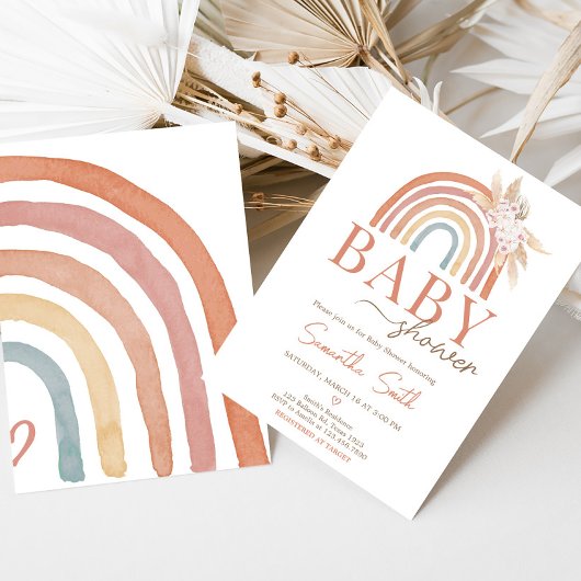 Roze Pampas Grass Boho Rainbow Baby shower Kaart