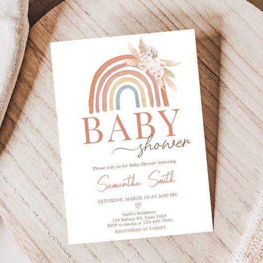 Roze Pampas Grass Boho Rainbow Baby shower Kaart