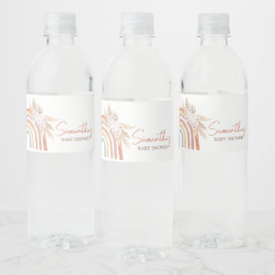 Roze Pampas Grass Boho Rainbow Waterfles Etiket