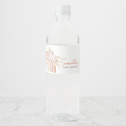 Roze Pampas Grass Boho Rainbow Waterfles Etiket (Voorkant)