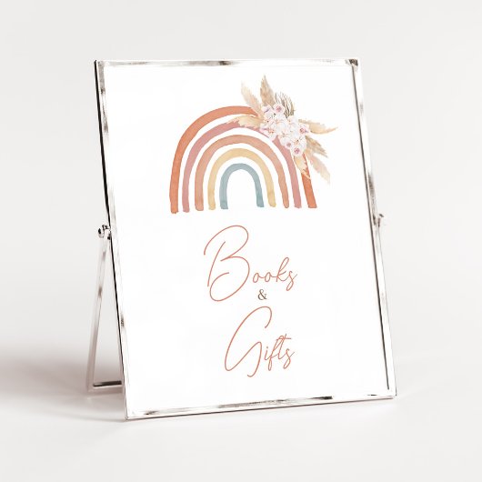 Roze Pampas Grass Boho Regenboog Boeken en geschen Poster