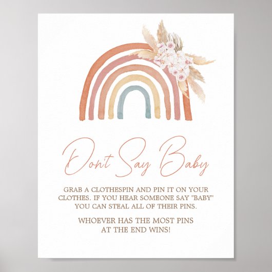 Roze Pampas Grass Boho Regenboog Zeg niet Baby Poster (Voorkant)