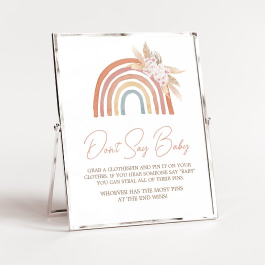 Roze Pampas Grass Boho Regenboog Zeg niet Baby Poster
