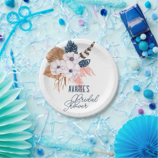 Roze Pampas Grass en Veer Vrijgezellenfeest Papieren Bordje (Feest)