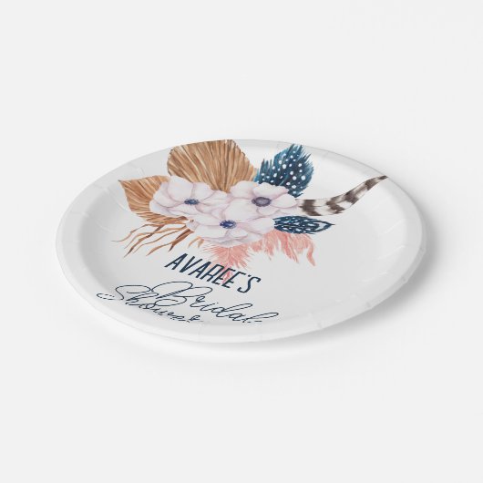 Roze Pampas Grass en Veer Vrijgezellenfeest Papieren Bordje (Gekanteld)