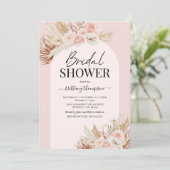 Roze Pampas Grass Floral Bridal Showuitnodiging Kaart (Staand voorkant)