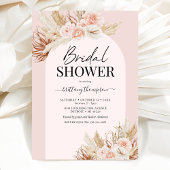 Roze Pampas Grass Floral Bridal Showuitnodiging Kaart