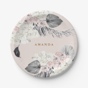 Roze Pampas Grass Floral Wedding Shower Party Papieren Bordje