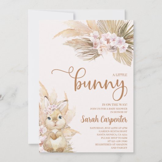 Roze Pampas Grass Girl Bunny Baby shower Kaart (Voorkant)