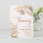 Roze Pampas Grass Girl Bunny Baby shower Kaart (Staand voorkant)
