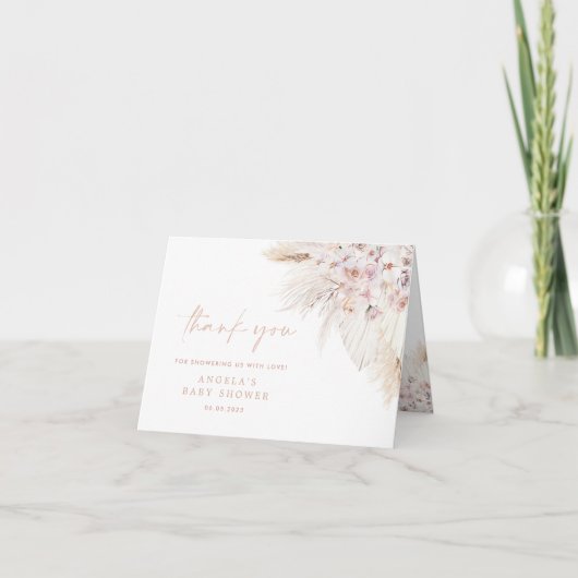 Roze Pampas Grass Meisje Baby shower Dank u Kaart (Voorkant)