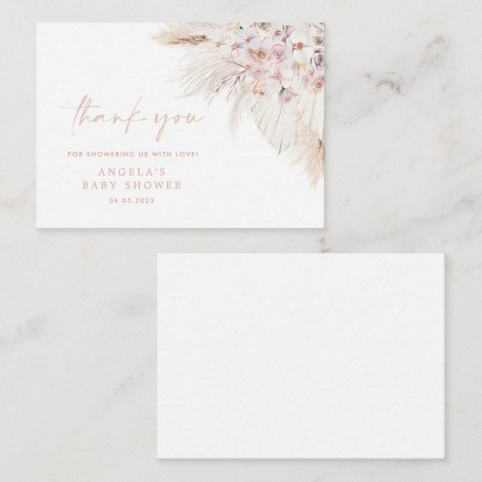 Roze Pampas Grass Meisje Baby shower Dank u Kaart Notitiekaartje (Voorkant / Achterkant)