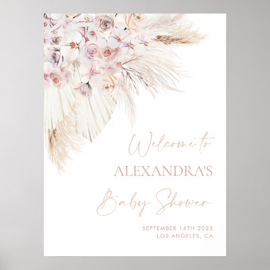 Roze Pampas Grass Meisje Baby shower Welkomstbord Poster (Voorkant)