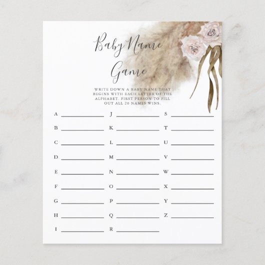 Roze Pampas Grass Name Shower Game (Voorkant)