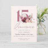 Roze Pampas Grass Quinceanera 15th Birthday Invite Bedankkaart (Staand voorkant)
