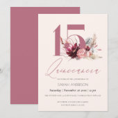 Roze Pampas Grass Quinceanera 15th Birthday Invite Bedankkaart (Voorkant / Achterkant)