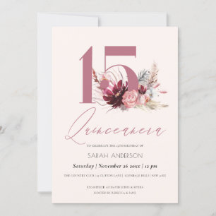 Roze Pampas Grass Quinceanera 15th Birthday Invite Bedankkaart