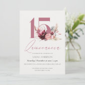 Roze Pampas Grass Quinceanera 15th Birthday Invite Bedankkaart (Staand voorkant)
