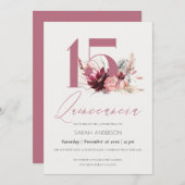 Roze Pampas Grass Quinceanera 15th Birthday Invite Bedankkaart (Voorkant / Achterkant)
