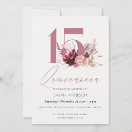 Roze Pampas Grass Quinceanera 15th Birthday Invite Bedankkaart