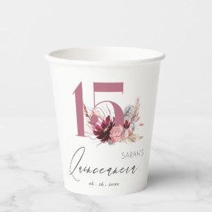Roze Pampas Grass Quinceanera 15th Birthday Invite Papieren Bekers