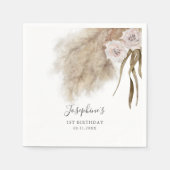 Roze Pampas Grass Verjaardagsfeest Servetten (Voorkant)