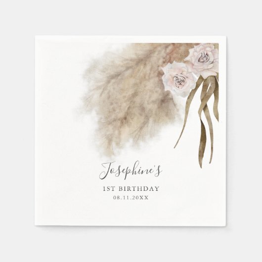 Roze Pampas Grass Verjaardagsfeest Servetten (Voorkant)