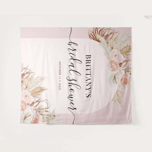 Roze Pampas Grass Vrijgezellenfeest Tapestry Wandkleed (Voorkant (horizontaal))