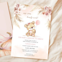 Roze Pampas Teddybeer Baby Shower
