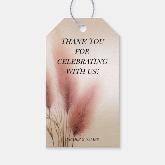 Roze Pampasgras Boheemse Boho Bruiloft Cadeaulabel (Voorkant)
