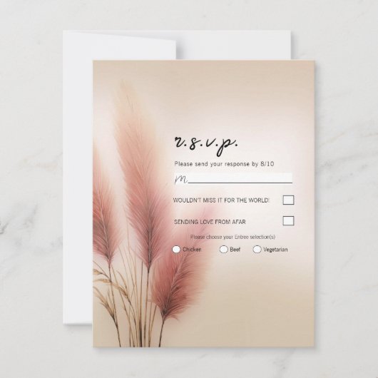 Roze Pampasgras Boheemse Boho Bruiloft RSVP Kaart (Voorkant)