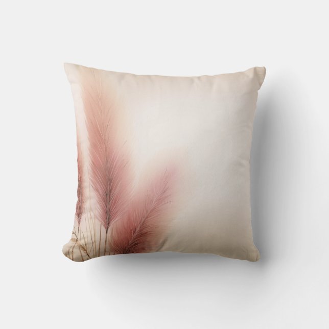Roze Pampasgras Boheemse Boho Kussen (Voorkant)