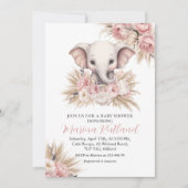 Roze Pampasgras Boho Olifant Meisje Baby Shower Kaart (Voorkant)