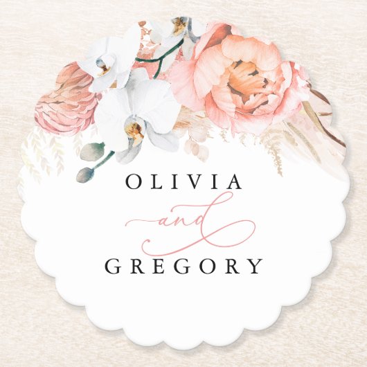 Roze Pampasgras Elegant Tropisch Papier Kartonnen Onderzetters (Voorkant)