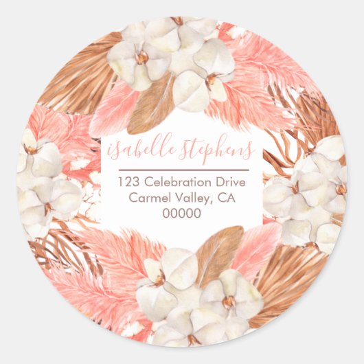 Roze Pampass gras | Retouradres Orchid Blooms Ronde Sticker (Voorkant)