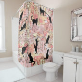 Roze pan-Franse cat Paris Cafe Showgordijn Douchegordijn (In situ)