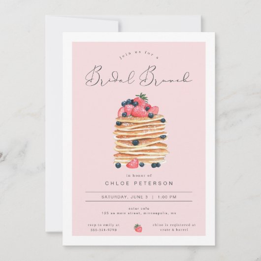 Roze pancakes Bridal Brunch Shower Invitation Kaart (Voorkant)
