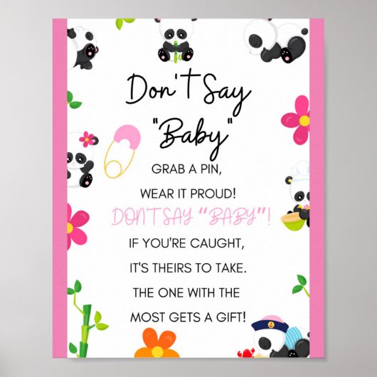 Roze Panda Baby shower Game Sign Poster (Voorkant)