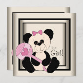 Roze Panda Baby Shower-uitnodigingen Kaart (Voorkant / Achterkant)