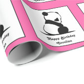 Roze Panda Beer Aangepaste verjaardag Cadeaupapier (Rol Hoek)