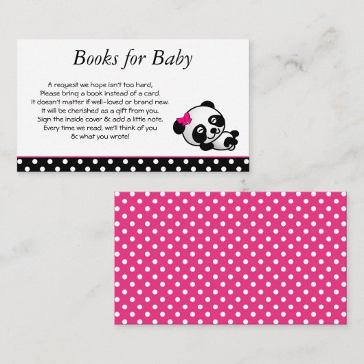 Roze Panda Beer Baby shower Boeken voor Baby Enclo Informatiekaartje (Voorkant / Achterkant)
