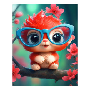 Roze panda Cartoon op de tak Foto Afdruk