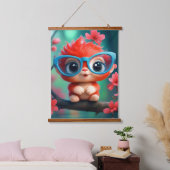 Roze panda Cartoon op de tak Hangend Wandkleed (Slaapkamer)