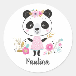 Roze Panda gepersonaliseerde Schattige Girly Ronde Sticker