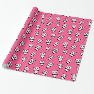 Roze panda-patroon cadeaupapier