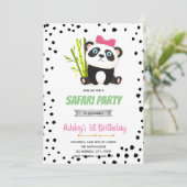 Roze panda verjaardagsuitnodiging bedankkaart (Staand voorkant)