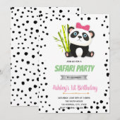 Roze panda verjaardagsuitnodiging bedankkaart (Voorkant / Achterkant)