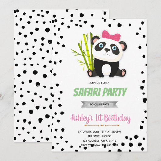 Roze panda verjaardagsuitnodiging bedankkaart (Voorkant / Achterkant)